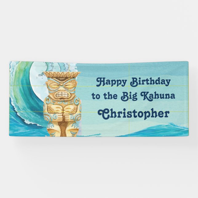 Banderoles Joyeux anniversaire Big Kahuna Beach Wave Tiki (Horizontal)
