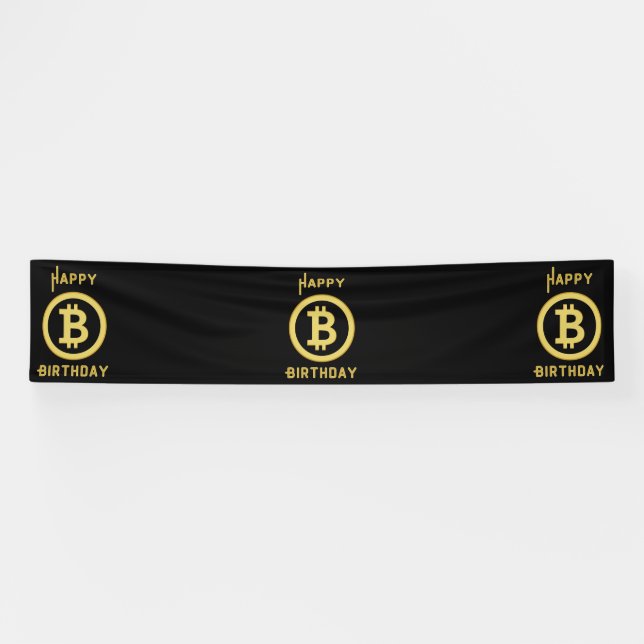 Banderoles Joyeux Anniversaire Bitcoin Gold 2.5x12 Vinyle (Horizontal)