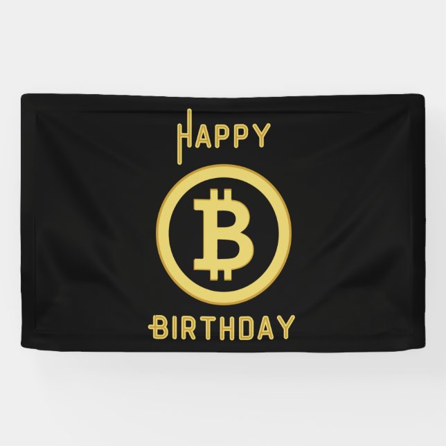 Banderoles Joyeux Anniversaire Bitcoin Gold 2.5x4 Vinyle (Horizontal)