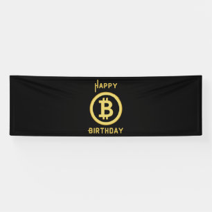 Banderoles Joyeux anniversaire Bitcoin Gold 2.5x8 Vinyl