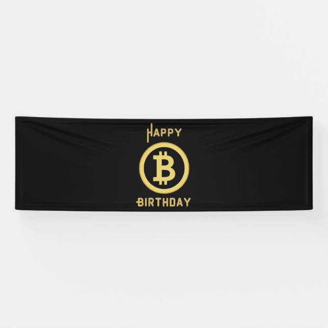 Banderoles Joyeux Anniversaire Bitcoin Gold 2.5x8 Vinyle (Horizontal)
