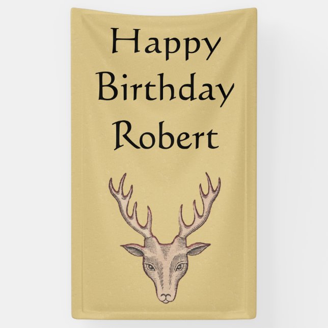 Banderoles Joyeux anniversaire Buck Deer Head Antlers Tan (Vertical)