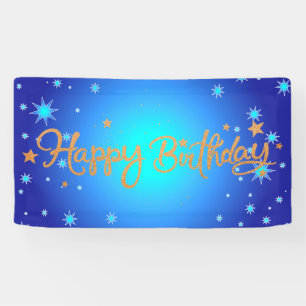 Banderoles Joyeux anniversaire, célébration or et bleu,