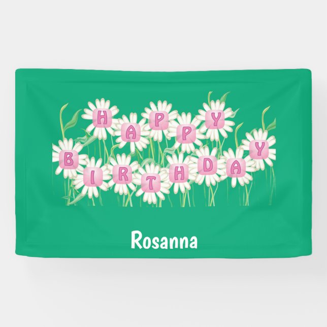 Banderoles Joyeux anniversaire Daisy Garden Design (Horizontal)