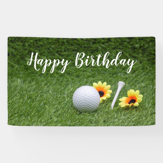 Banderoles Joyeux anniversaire de golf avec balle de golf sur (Horizontal)