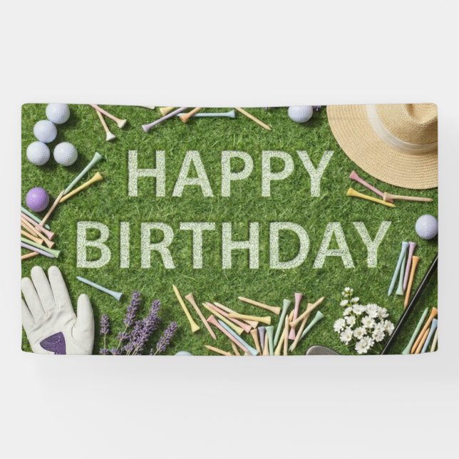 Banderoles Joyeux anniversaire de golf sur le vert  (Horizontal)