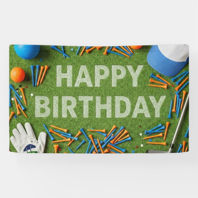 Banderoles Joyeux anniversaire de golf sur vert  (Horizontal)