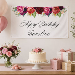 Banderoles Joyeux Anniversaire Élégant Rustique Floral avec N