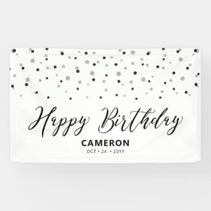 Banderoles Joyeux Anniversaire en confettis hexagonaux argent