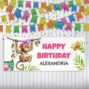 Banderoles Joyeux anniversaire enfant singe mignon jungle tro