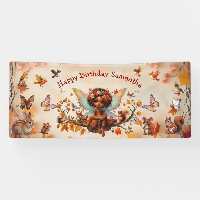 Banderoles Joyeux Anniversaire Fée Forêt Enchantée  (Horizontal)