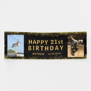 Banderoles Joyeux Anniversaire Fête Paillettes Noir & Or 