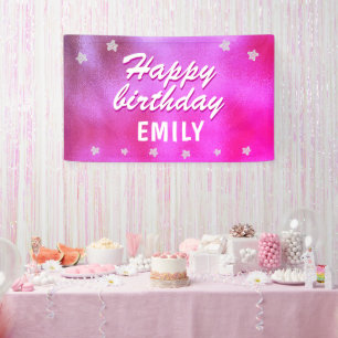 Banderoles Joyeux Anniversaire Fille Étoile Métallique Rose M