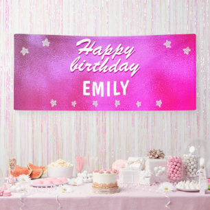 Banderoles Joyeux Anniversaire Fille Étoile Métallique Rose M