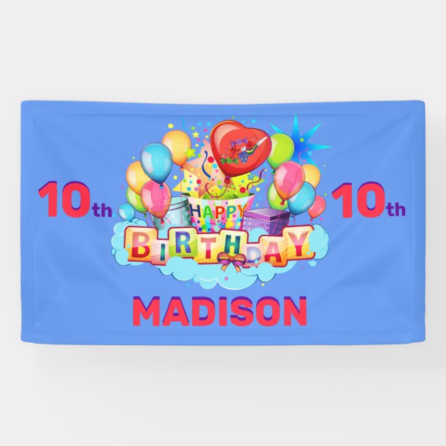 Banderoles Joyeux anniversaire Fun Kids Banner Ajouter nom et (Horizontal)