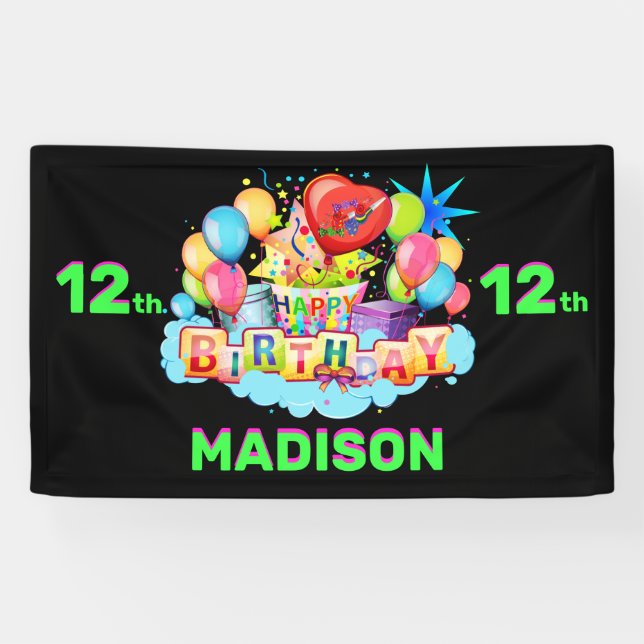 Banderoles Joyeux anniversaire Fun Kids Banner Ajouter nom et (Horizontal)