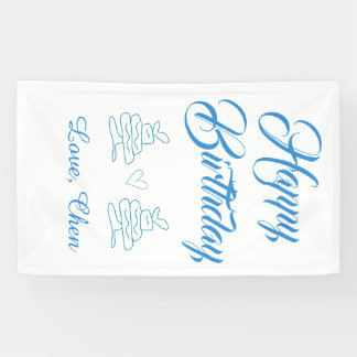 Banderoles joyeux anniversaire gâteau bleu cœur nom amour pas