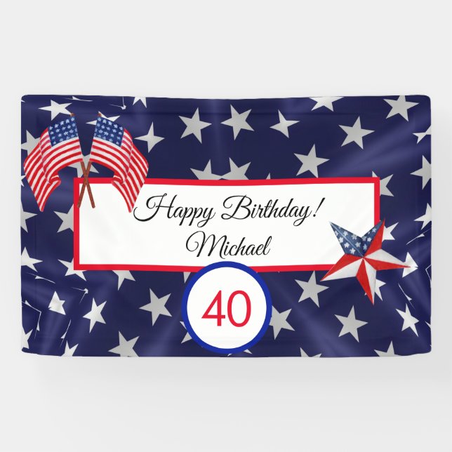 Banderoles Joyeux anniversaire Juillet 4th Stars and Stripes  (Horizontal)