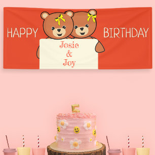 Banderoles Joyeux Anniversaire Jumeaux Ourson Mignon