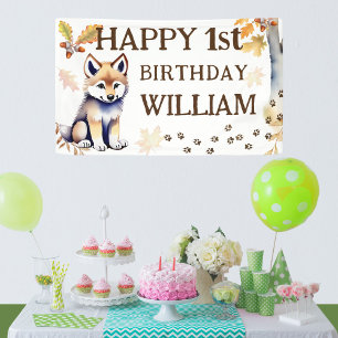 Banderoles Joyeux anniversaire loup petit sauvage une fête