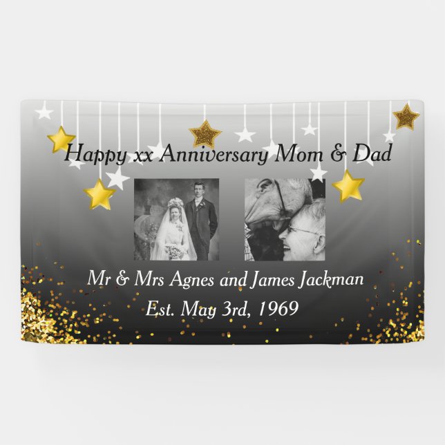 Banderoles Joyeux Anniversaire Maman et Papa Photo Ancien et  (Horizontal)