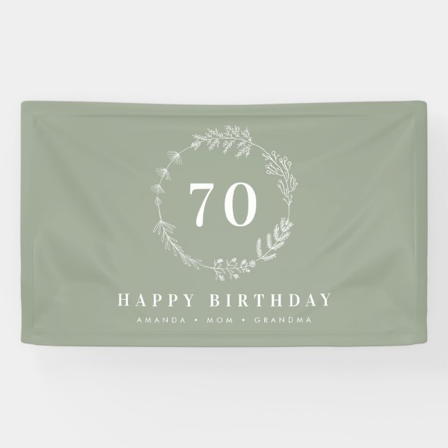 Banderoles Joyeux anniversaire maman grand-mère Sage Green Fo (Horizontal)