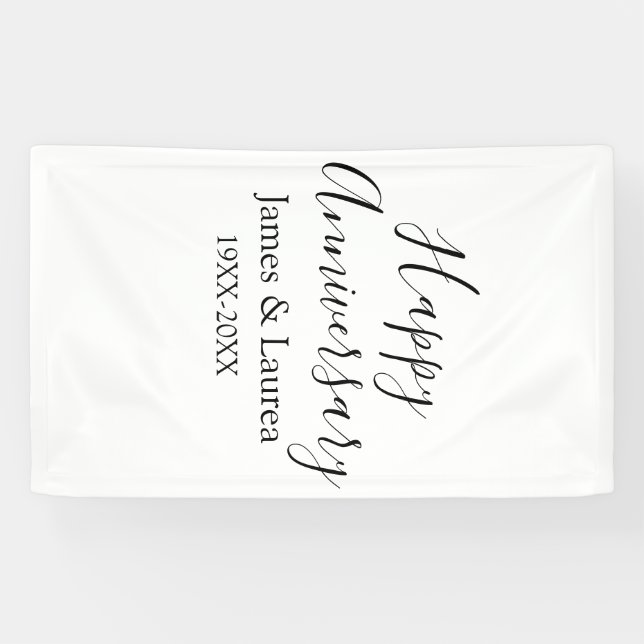 Banderoles Joyeux anniversaire mariage nom date année simple  (Horizontal)