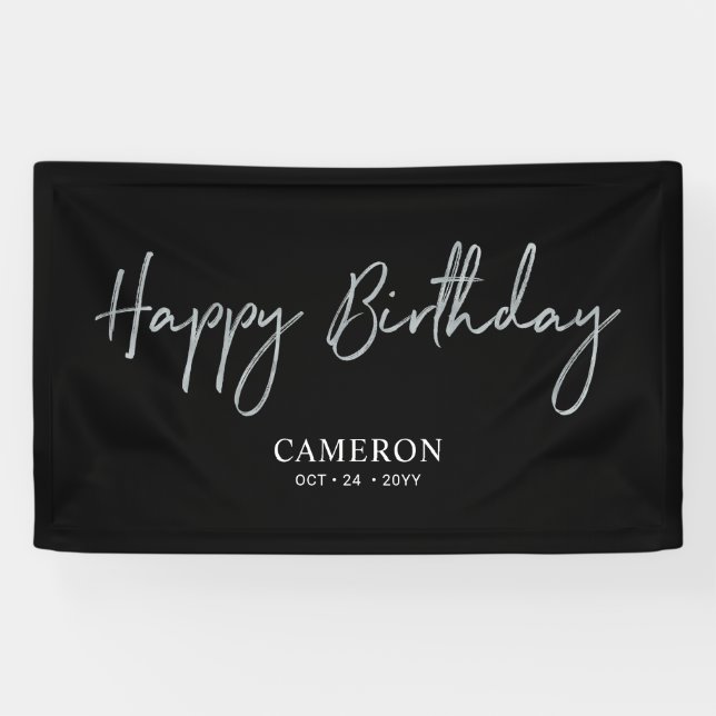 Banderoles Joyeux Anniversaire Minimal Personnalisé Argent &  (Horizontal)