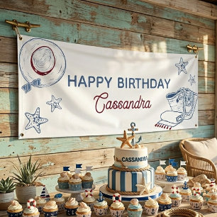 Banderoles Joyeux Anniversaire Moderne Bleu & Rouge Plage Été