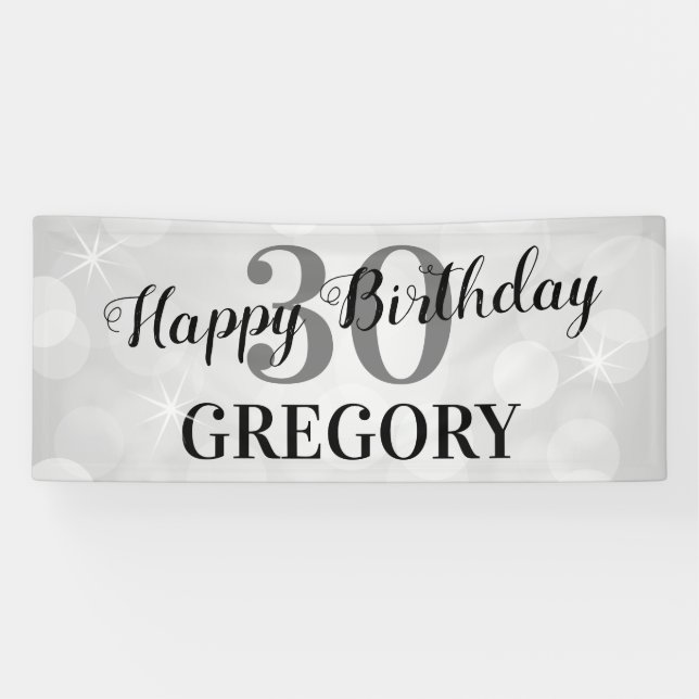 Banderoles Joyeux Anniversaire Moderne | Tout Âge & Nom (Horizontal)