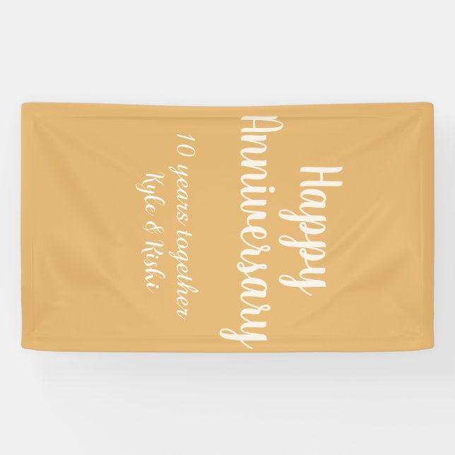 Banderoles Joyeux anniversaire or blanc 10 ans nom date  (Horizontal)