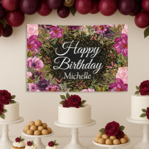 Banderoles Joyeux anniversaire Or Paillettes Noir Bourgogne R