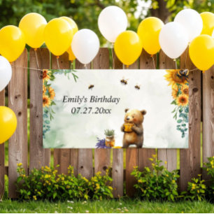 Banderoles Joyeux Anniversaire Ours en Miel Personnalisé 