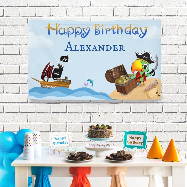 Banderoles Joyeux Anniversaire Perroquet Pirate Et Nom Du Nav (Créateur téléchargé)
