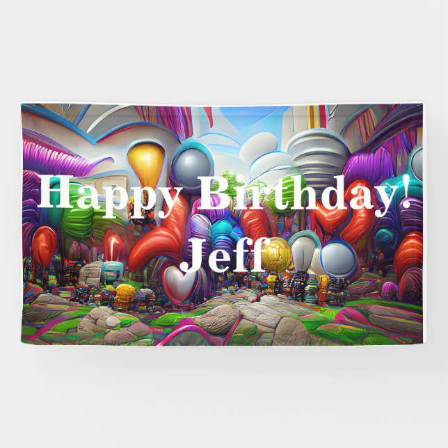 Banderoles Joyeux Anniversaire personnalisé Vinyl Banner, 3'  (Horizontal)