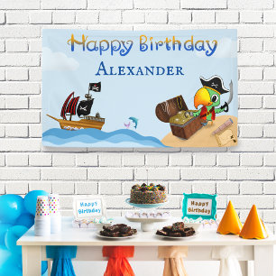 Banderoles Joyeux Anniversaire Pirate Perroquet Et Nom du Nav