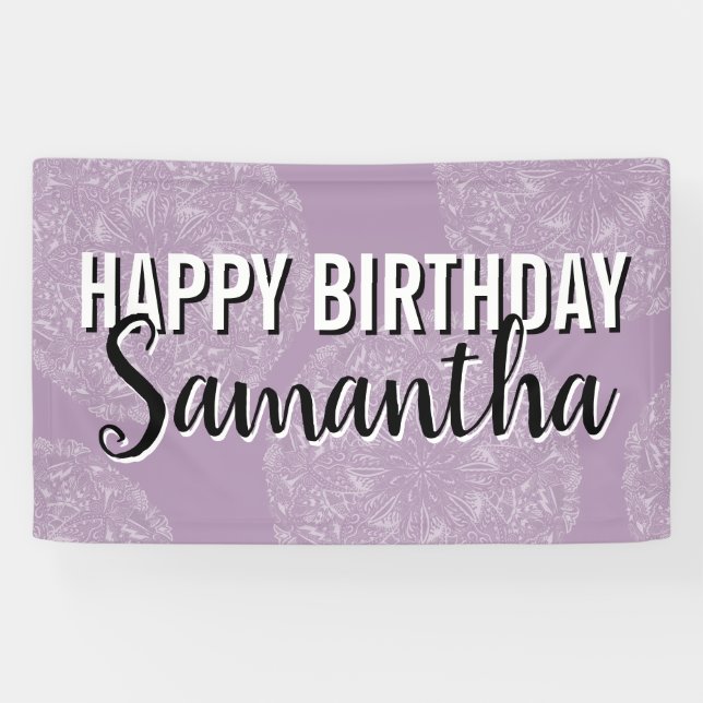 Banderoles Joyeux Anniversaire Purple Mandala Typographie fém (Horizontal)