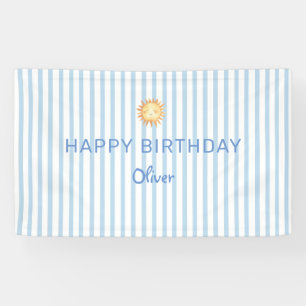 Banderoles Joyeux anniversaire rayure bleue et blanche mignon
