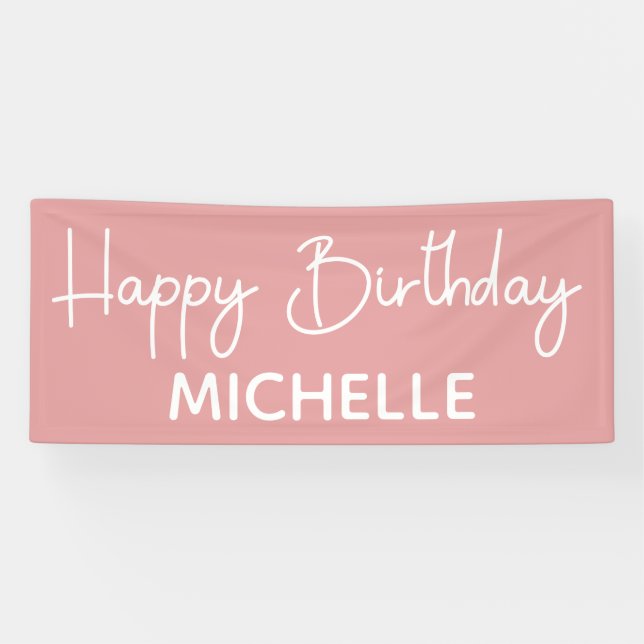 Banderoles Joyeux Anniversaire rose blanc Script (Horizontal)