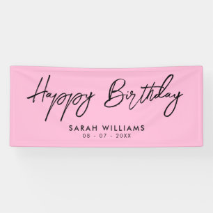 Banderoles Joyeux Anniversaire rose et noir Script moderne