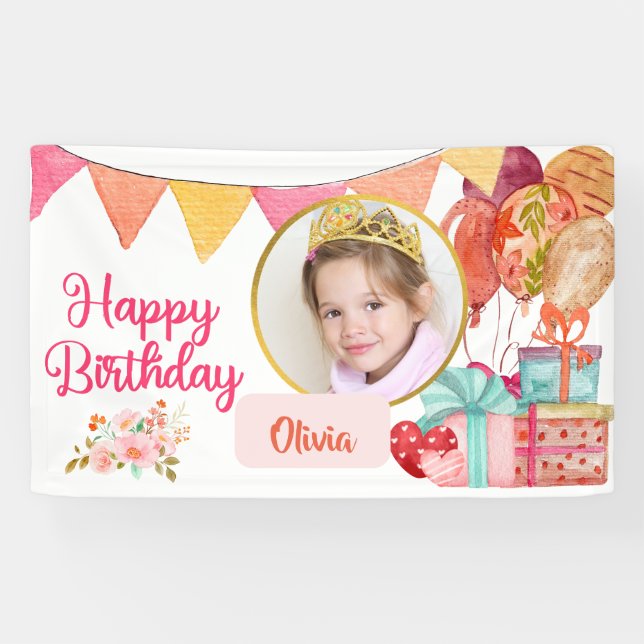 Banderoles Joyeux anniversaire rose mignon (Horizontal)