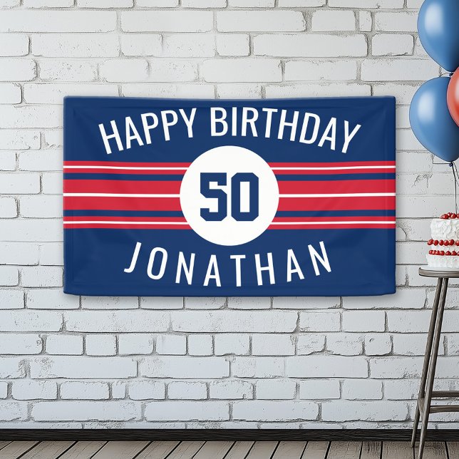 Banderoles Joyeux Anniversaire Sports Jersey Stripes Nom et â (Custom Birthday Banner)