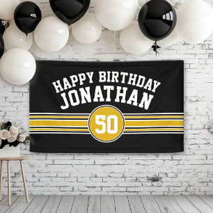 Banderoles Joyeux Anniversaire Sports Stripes avec Age Black 
