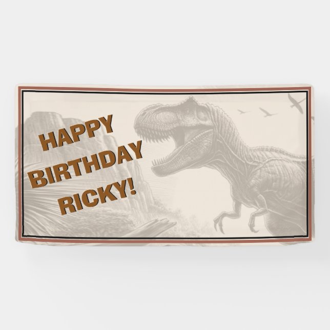 Banderoles JOYEUX ANNIVERSAIRE T-rex Dinosaur (Horizontal)