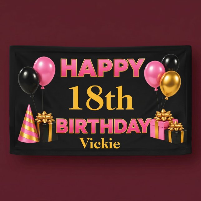 Banderoles Joyeux Anniversaire Tout Âge Noir (Créateur téléchargé)