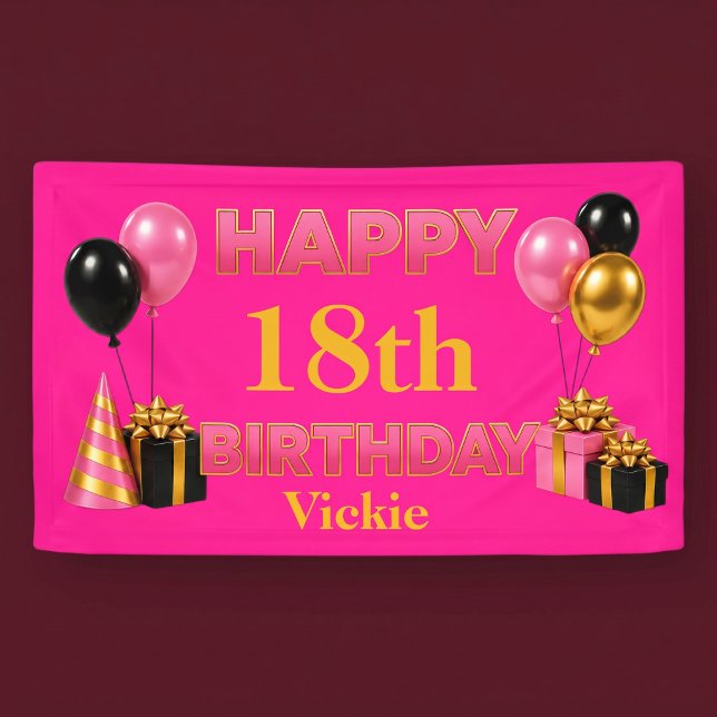 Banderoles Joyeux Anniversaire Tout Âge Rose (Créateur téléchargé)