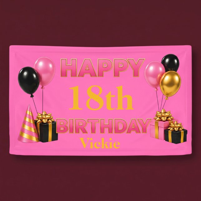 Banderoles Joyeux Anniversaire Tout Âge Rose (Créateur téléchargé)