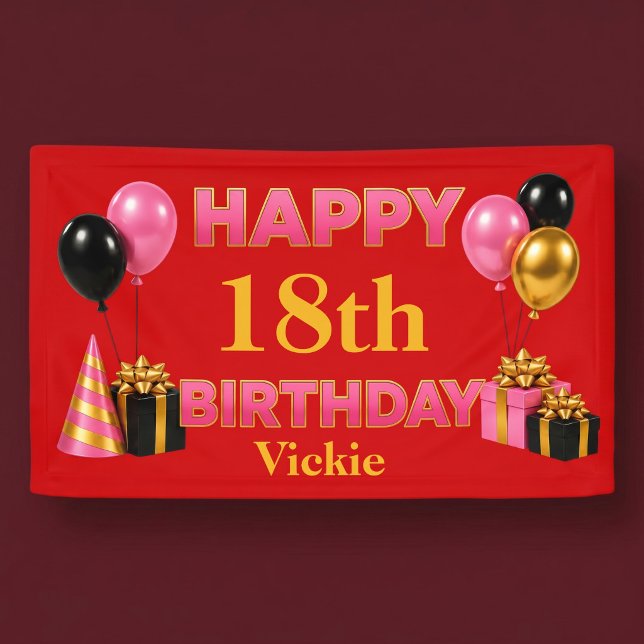 Banderoles Joyeux Anniversaire Tout Âge Rouge (Créateur téléchargé)