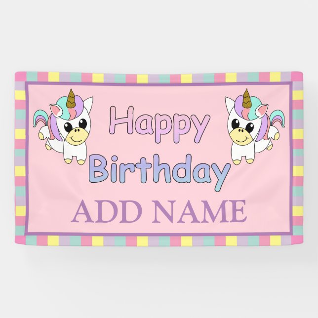 Banderoles Joyeux Anniversaire Unicorn Personnalisé (Horizontal)