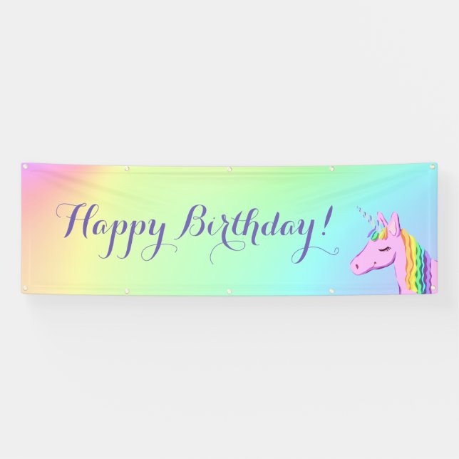Banderoles "Joyeux anniversaire !" Unicorn Rainbow Ombre (Horizontal)